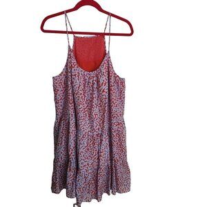Diane Von Furstenberg Silk Red Blue Pattern Spaghetti Strap Flounce Dress Size M